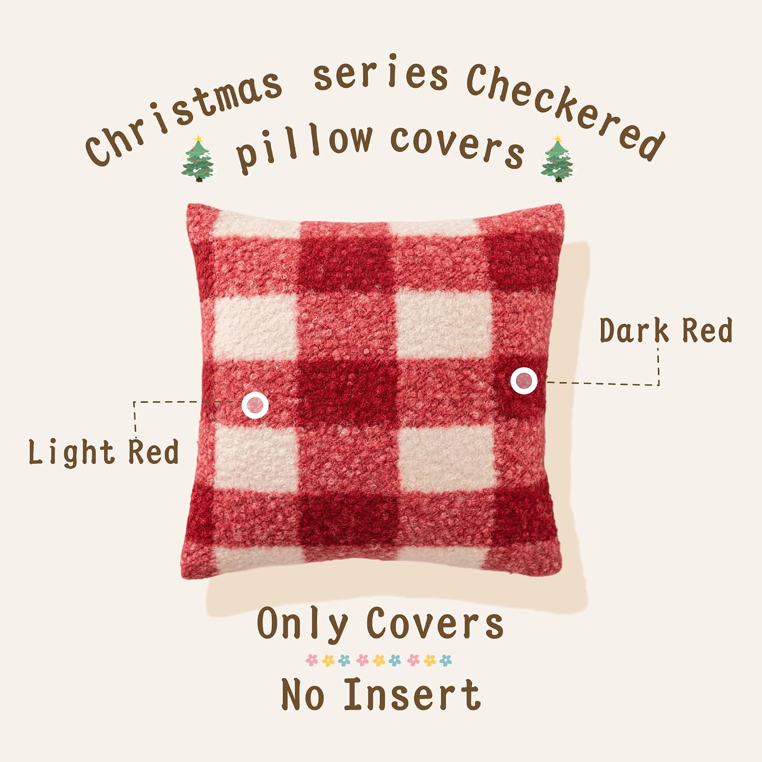 AQOTHES Red White Plaid Christmas Throw Pillow Covers 20x20 Inch Set of 2, Boucle Decorative Pillow Covers,Cozy Fluffy Home Living Room Farmhouse Decor for Sofa Couch Bed
