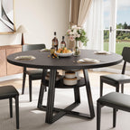 Garvee 47 in Inch Round Dining Table for 4, Farmhouse Dining Room Circle Dinner Table,Space Saving Wood Kitchen & Dining Room Furniture, Round Tables with Storage and Metal Square Legs, Black