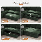 Vesgantti 88.4" Sectional Sleeper Sofa with Pull Out Bed, 5 Seater L Shaped Modular Sectional Couch with Storage, Comfy Chenille Modular Couch for Living Room, Bedroom, Apartment, Green