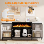 Sideboard Buffet Cabinet with Storage, 80" Large Credenza with 40" Fireplace, Wood Coffee Wine Bar Console Table with 4 Doors & Open Shelf for Dining Room, Living Room, Black & White