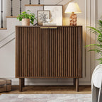 IKALIFE Sideboard Buffet Cabinet with Storage 31.5" Walnut | Modern Fluted Accent Credenza with Doors, Wood Coffee Bar Console Table for Living Room, Dining Room, Kitchen or Entryway