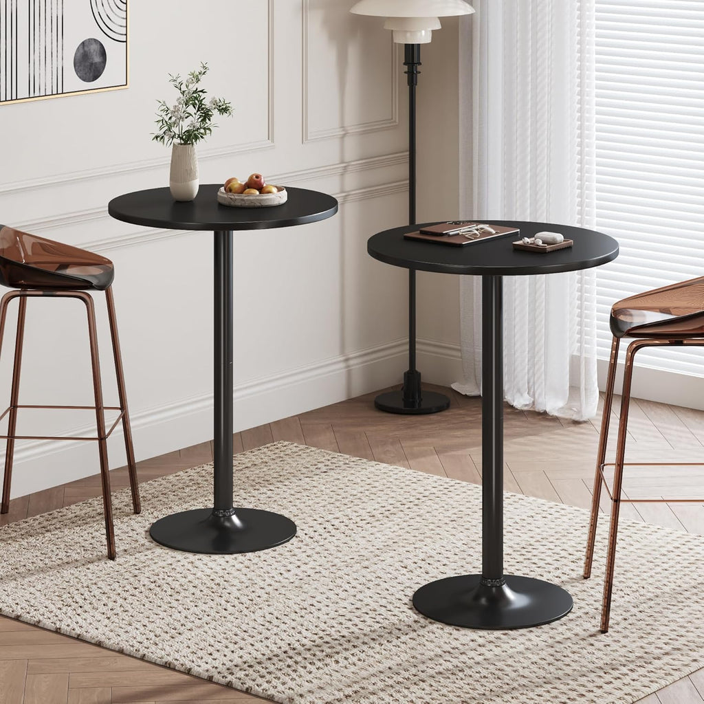 Flamaker Round Bistro Pub Table Modern Style Metal Base MDF Top Cocktail Bar Table Counter Bar Height for Pub, Dining Room, Party (2, Full Black)