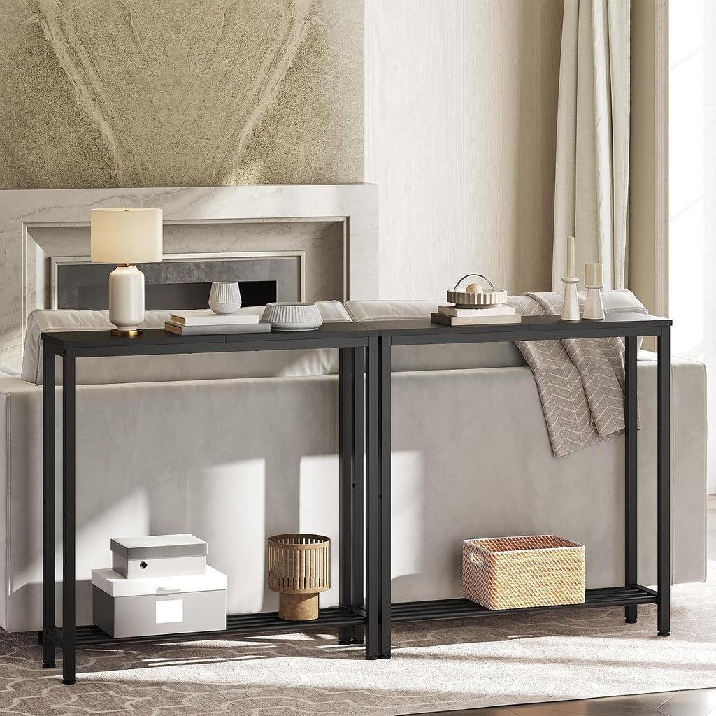 YATINEY Narrow Console Table, 2-Tier Small Sofa Table, 29.5" Thin Entryway Behind Couch Table with Shelves, Industrial Hallway Table, for Living Room, Foyer, Black CT03BB