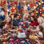 4th of July Star Rattan Balls 27Pcs Patriotic Wicker Stars Red Blue White Wicker Ball 4th of July Vase Filler for Independence Day Home Decor DIY Vase Bowl Filler Ornament Table Decors