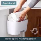 YouCopia DoorStash Garbage Bag Dispenser, Hanging Kitchen Cabinet Door Trash Bag Organizer with Removable Lid for Storage, Speckled White