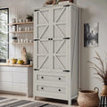 DWVO 64.5" H Kitchen Pantry Cabinet, Storage Cabinet with Barn Doors, 2 Drawers and Adjustable Shelves, Farmhouse Cupboard for Dining Room, Living Room, Bathroom, Off White