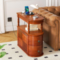 ROOMTEC Solid Wood End Table with Charging Station,Narrow Side Table with 2 Drawers and Shelf, Slim Chair Side Table,Narrow Sofa Side Table for Living Room Bedroom