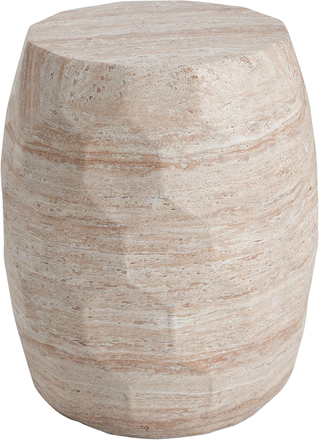 Lightweight Concrete Side Table with Travertine Finish - 15.25" Indoor Outdoor Accent Table Beige End Table for Patio Living Room Bedroom