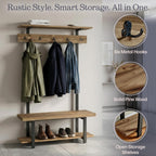 Alaterre Furniture Pomona Entryway Hall Tree – Modern Farmhouse 48-Inch Solid Wood Hall Tree with Bench, Shelves & Metal Coat Hooks – Mudroom & Foyer Storage for Jackets, Bags & Shoes (Rustic Brown)