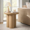 HULALA HOME Modern Round Side Table, 19.75" Oak Wood Veneer End Table with Sculptural 3-Post Base, Fully Assembled Contemporary Accent Table for Living Room, Bedroom, Small Spaces, Oak
