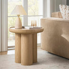 HULALA HOME Modern Round Side Table, 19.75" Oak Wood Veneer End Table with Sculptural 3-Post Base, Fully Assembled Contemporary Accent Table for Living Room, Bedroom, Small Spaces, Oak