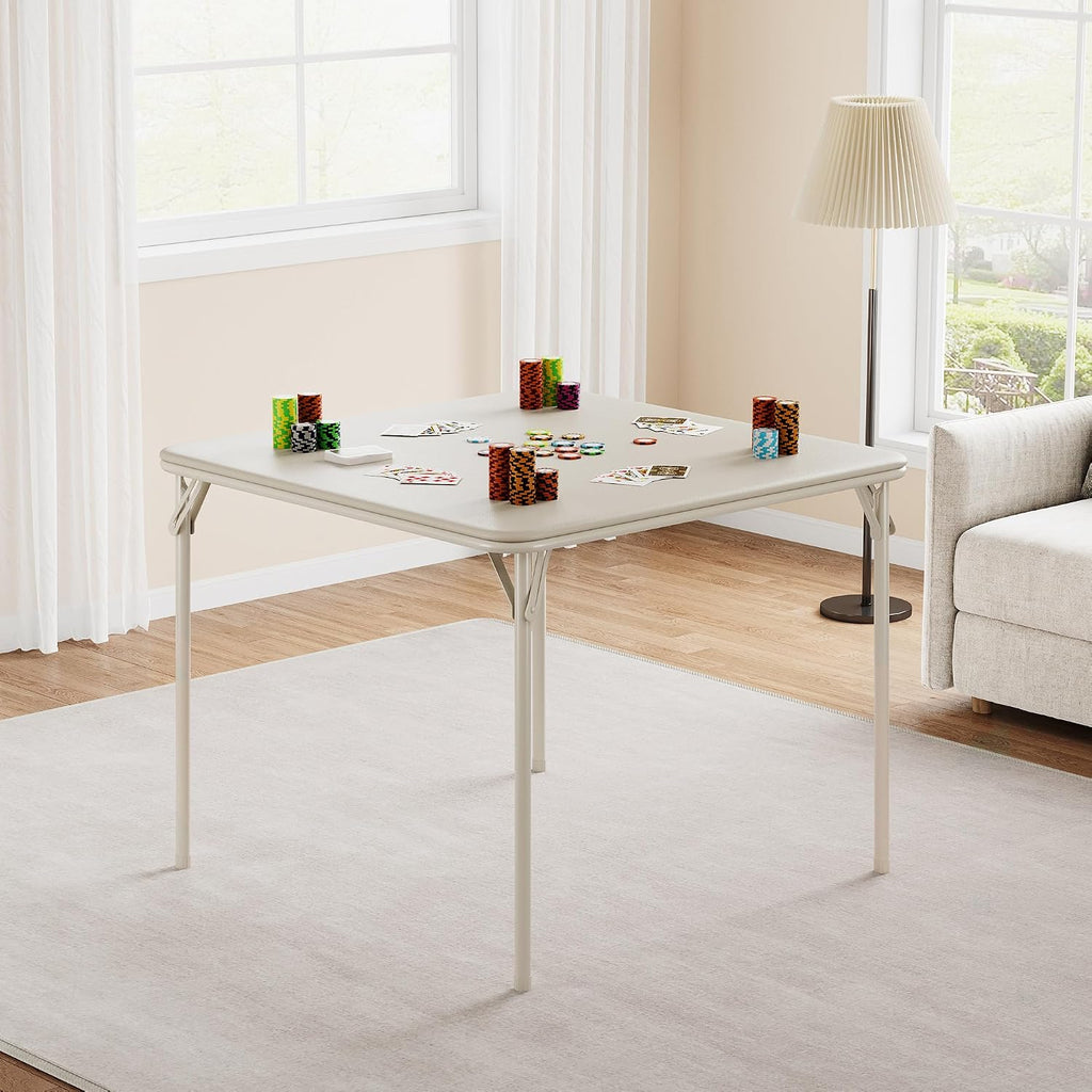 Folding Card Table, 34 Inch Portable Square Game Table with Collapsible Legs, Multifunctional Foladable Table with PU Padded Tabletop for Home, Parties, Picnics, Games, 1 Piece, Beige