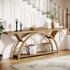 Tribesigns 70.87" Console Table, Industrial Sofa Table Behind Couch with 2 Tiers of Storage Shelves for Living Room, Hallway, Entrance, Foyer (Light Brown)