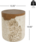 Elsie Outdoor Patio MGO Round Side Table, Rustic Accent End Table with Wood Grain Top and Textured Beige Base, Organic Modern Stand for Balcony Living Room Bedroom Garden