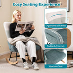 Giantex Rocking Chair Nursery, Boucle Upholstered Glider Rocker w/Ergonomic High Backrest, Rubber Wood Legs & Side Pocket, Striped Modern Accent Chair for Bedroom, Living Room, Offices