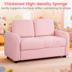 INFANS Kids Sofa, 2 Seat Soft Thick Upholstered Couch with Plush Fabric Solid Wooden Frame, Armrest Chair Lounge for Playroom Kids Boys Girls