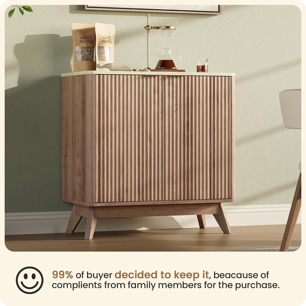 29'' Sideboard Buffet Cabinet with Storage, Fluted Cabinet with Rounded Corners, Modern Buffet Table Accent with 2 Doors for Coffee Bar, Console Table,Oak