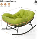 Easyego Oversized Papasan Rocking Chair Indoor Outdoor Use, Comfortable Wicker Rocker with Cozy Thicken Cushion for Deck, Balcony, Poolside, Lawn, Bedroom, Living Room, Green
