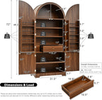 72" Tall Arched Kitchen Pantry Cabinet with 3 Adjustable Shelves, Fluted Storage Cabinet with Hidden Drawer and 8 Door Shelves for Kitchen, Dining and Bathroom (Brown)