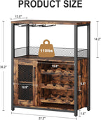 IDEALHOUSE Wine Bar Rack Cabinet with LED Light, Adjustable Shelves Coffee Bar Cabinet with Mesh Door and Baffle Design, 36″ Tall Small Liquor Bar Cabinet for Home, Kitchen, Dinning Room, Rustic Brown