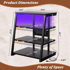 Armocity 4-Tier AV Media Stand with Power Strips, Stereo Stand with LED Lights, Rack Audio Tower with Adjustable Shelves, Small Entertainment Center, 30'', Black Ebony