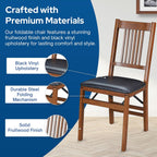 MECO Stakmore True Mission Wooden Folding Chairs with Padded Seats, Set of 2 - No Assembly Foldable Dining Chairs, Steel Folding Mechanism, Upholstered Cushion, Space-Saving, Fruitwood Frame