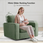 36.2" Wide Swivel Accent Chair - 360° Rotation Upholstered Modern Design Comfortable Cushioned Seating, Pillowback Glider Rocking Chair for Living Room, Bedroom, Nursery and Reading Nook, Olive Green