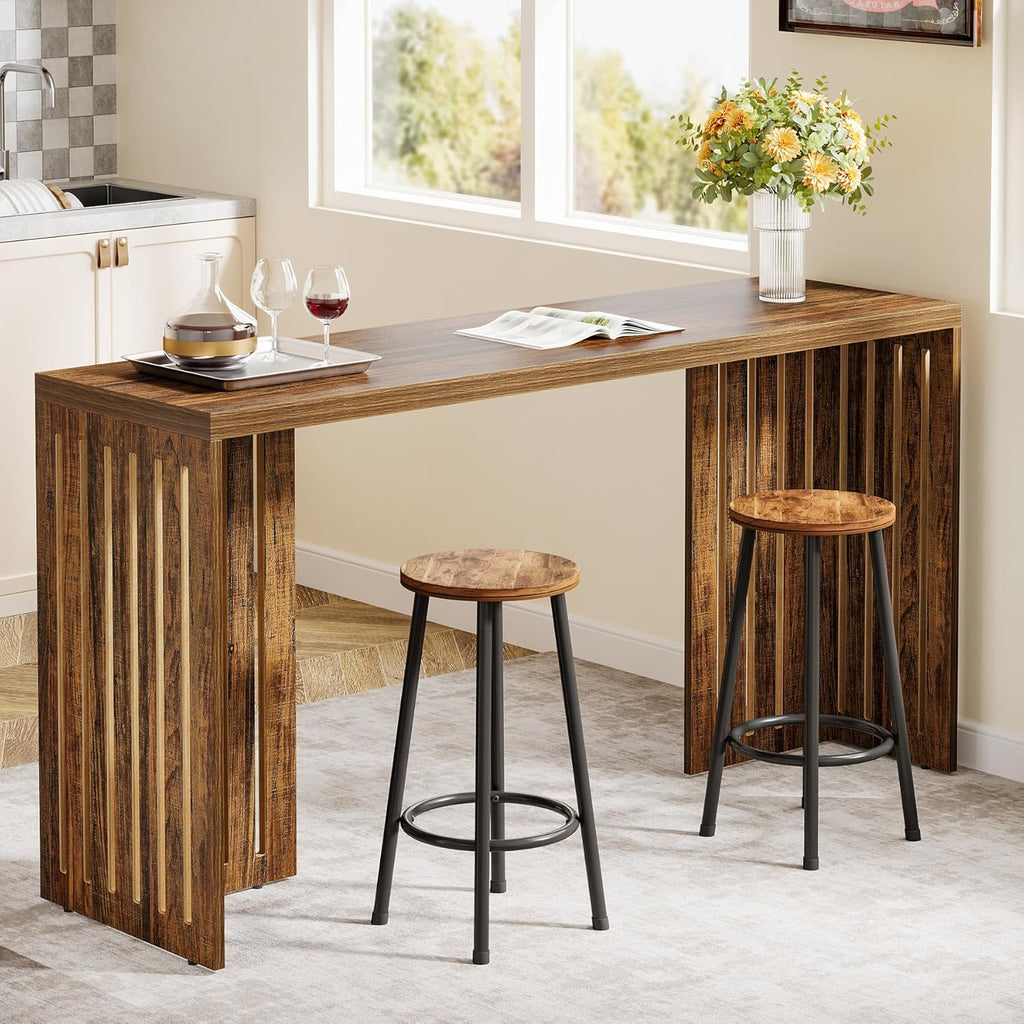 Tribesigns Bar Table, 63-Inch Counter Height Pub Table, Industrial Bar Height Table, Rectangular High Top Kitchen & Dining Counter Tables with Louvered Base for Narrow Space, Rustic Brown