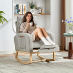 Modern Nursery Rocking Chair with Footrest,Teddy Upholstered Rocking Chair Comfortable Rocker Recliner with Side Pocket,Rocker Glider for Nursery,Grey