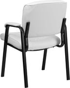 EMMA + OLIVER White LeatherSoft Executive Reception Chair with Black Metal Frame