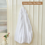 MEGO Fluffy Faux Rabbit Fur Bean Bag Chair Cover(No Filler), Soft Plush Fuzzy Striped Stuffed Animal Storage Bean Bag, 3FT Large Furry Ribbed Beanbag Cover for Bedroom Living Room, Anti-Slip, White