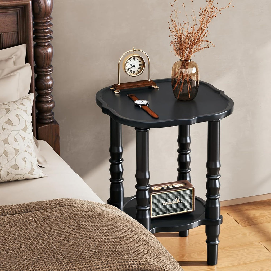 Uniclinens Solid Wood End Side Table - Small Wooden Nightstand for Living Room Bedroom, Black