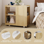 End Table with Charging Station, Mobile Side Table with Drawer, 3-Level Adjustable Shelf, 2 AC Outlets, Lockable Wheels, Nightstand for Living Room, Bed Room, Kitchen