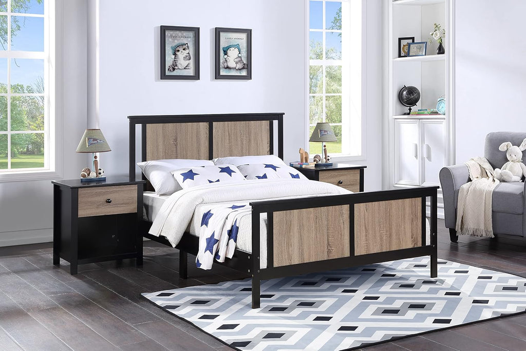 Reversible Panel Full Bed Black,Vintage Walnut