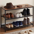 DUMOS 3-Tier Shoe Bench with Storage, Industrial Entryway Sturdy Shoe Rack Organizer Bench with Mesh Shelves for Entryway, Hallway & Living Room, Easy Assembly, Brown and Black