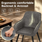 Awonde Faux Leather Dining Chairs with Arms Set of 2, Mid Century Modern Upholstered Accent Arm Chairs with Metal Legs, Side Chairs for Living Room Bedroom Dining Office Apartment, Grey