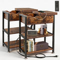 TooCust Flip Top End Table with Charging Station Set of 2, 12" D×21" W×26" H Small Side Tables with Storage & Shelves, Compact Side Table for Small Spaces, End Tables Living Room Set of 2, Brown