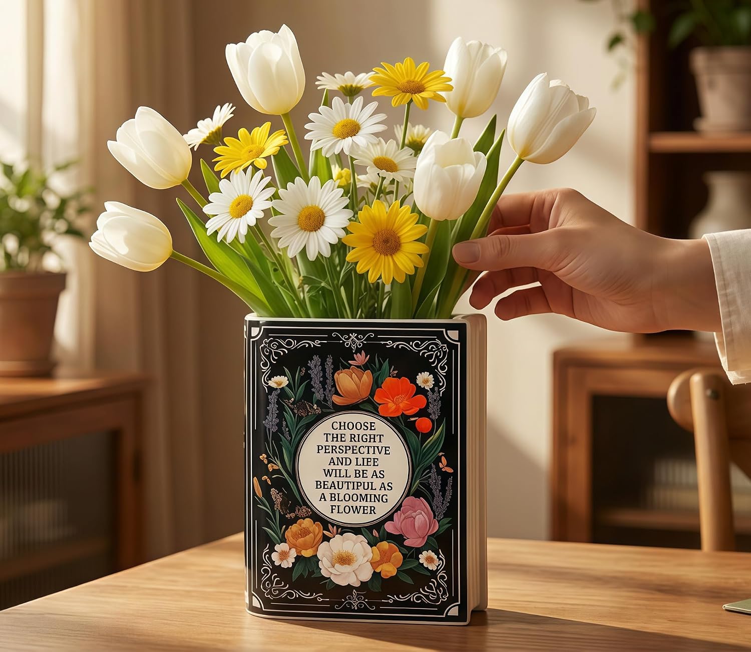 LIFFY Book Vase for Flower Decorative Ceramic Vases Cute Home Decor for Bookshelf Dining Table Desk Office Home Decor Unique Vase for Book Lovers (6.5")