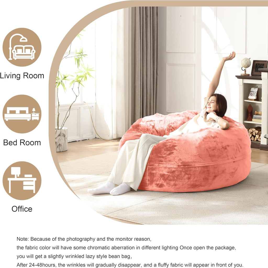 Bean Bag Chair for Adults Soft Comfy Bean Bag for Adults, Cozy Reading Chair, Large Round Bean Bag Couch, Versatile Living Room & Bedroom Chairs (Pink, 4FT)