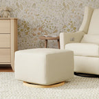 Babyletto Kiwi Gliding Ottoman in Performance Cream Eco-Weave with Light Wood Base, Water Repellent & Stain Resistant, Greenguard Gold and CertiPUR-US Certified