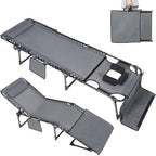 MUPATER Tanning Chair with Face Hole, Patio Chaise Lounge Chair with 5-Position Adjustable Backrest, Removable Pillow & Pocket, Folding Lounger Recliner for Beach, and Pool Sunbathing, Gray