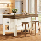 Tribesigns Kitchen Island with Storage Shelves, Farmhouse Wooden Stationary Island Table for Kitchen Dining Room