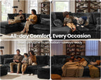 CHIC HOUSE 84" Oversized Corduroy Modular Sectional Sofa, Extra Deep 3-Seater Sofa Fluffy Cloud Couch with Ottoman, Sectional Sleeper Sofa for Living Room, L-Shaped, Plush Corduroy, Black