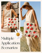 Miss Adola Embroidery Tote Bag with Pocket & Buckle - Reusable Canvas Tote for Women Cute Aesthetic Work Shopping Grocery Bag