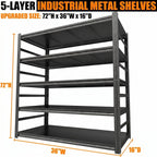 Upgrade 72" H Garage Shelving Unit, 3500LBS Heavy Duty 5-Tier Metal Storage Shelves with Anti-Fall Rails, Adjustable Industrial Steel Rack, Pantry Kitchen Basement Warehouse