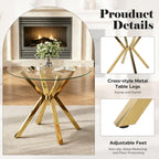 Baysitone Modern 5-Piece Dining Set with 36" Round Glass Table & 4 Woven Velvet Upholstered Dining Chairs, Gold Metal Table Legs, Kitchen & Dining Room Furniture for Small Spaces(Gray&Gold)