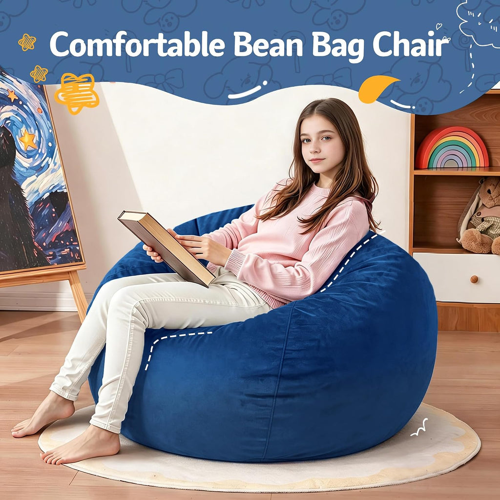 Homguava 2FT Bean Bag Chair: Bean Bags with Memory Foam Filled,Comfy Beanbag Chairs Round Bean Bag Sofa with Dutch Velvet Cover-2FT-28 x28 x22,Blue