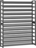 Large Shoe Rack 12 Tier Shoe Organizer, Heavy Duty Metal 6-Tier Stackable Shoe Storage Vertical Shoe Rack for Closet Front Door Entrance, Up to 75 Pairs, 44.8" W x 11.4" D x 85.1" H, Black