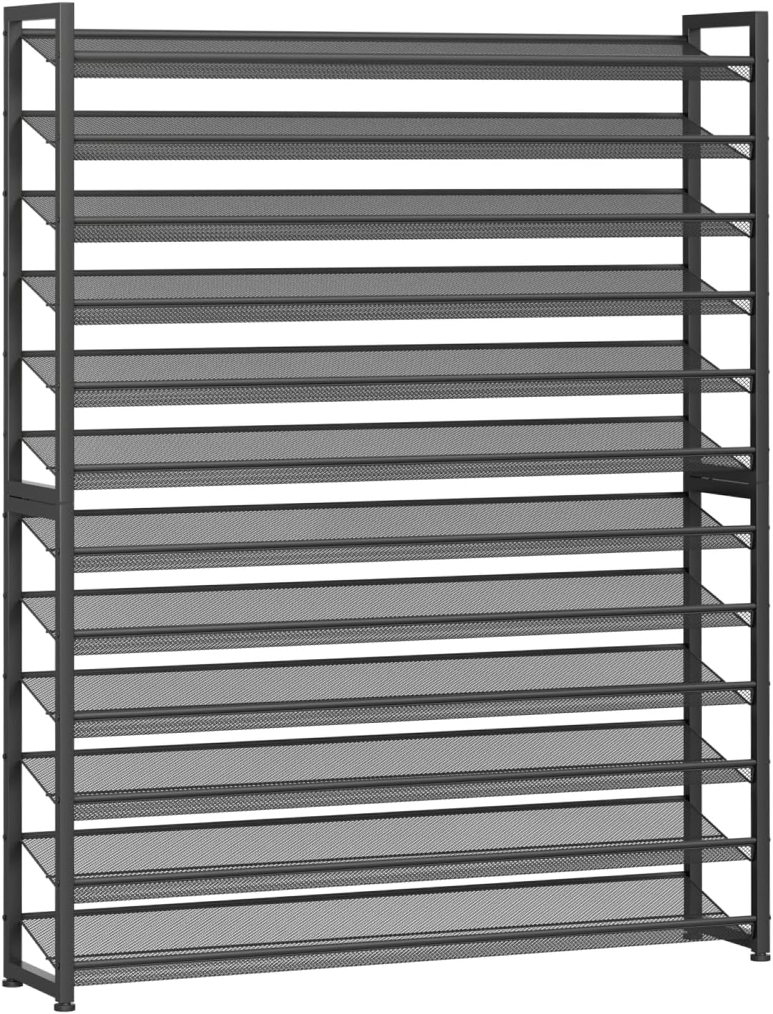 Large Shoe Rack 12 Tier Shoe Organizer, Heavy Duty Metal 6-Tier Stackable Shoe Storage Vertical Shoe Rack for Closet Front Door Entrance, Up to 75 Pairs, 44.8" W x 11.4" D x 85.1" H, Black