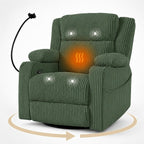 ERYE Power Reclining Chair Corduroy Upholstered Nursery Armchair,Glider Rocker Swivel Recliner W/Vibration Heat,USB-C Ports,Cupholder,Hidden Storage & Adjustable Headrest